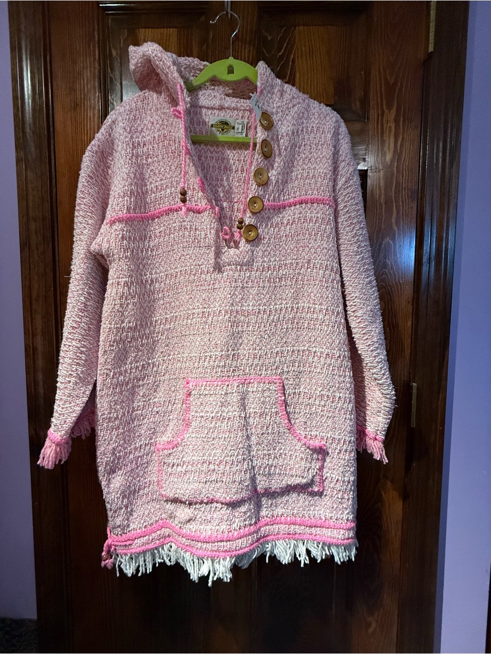 Vintage Disney Earth Ragz Pink Woven Baja Hoodie with Button Placket
